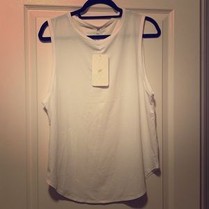 White sleeveless workout top